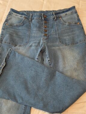 High-Rise Button-Fly Blue Jeans